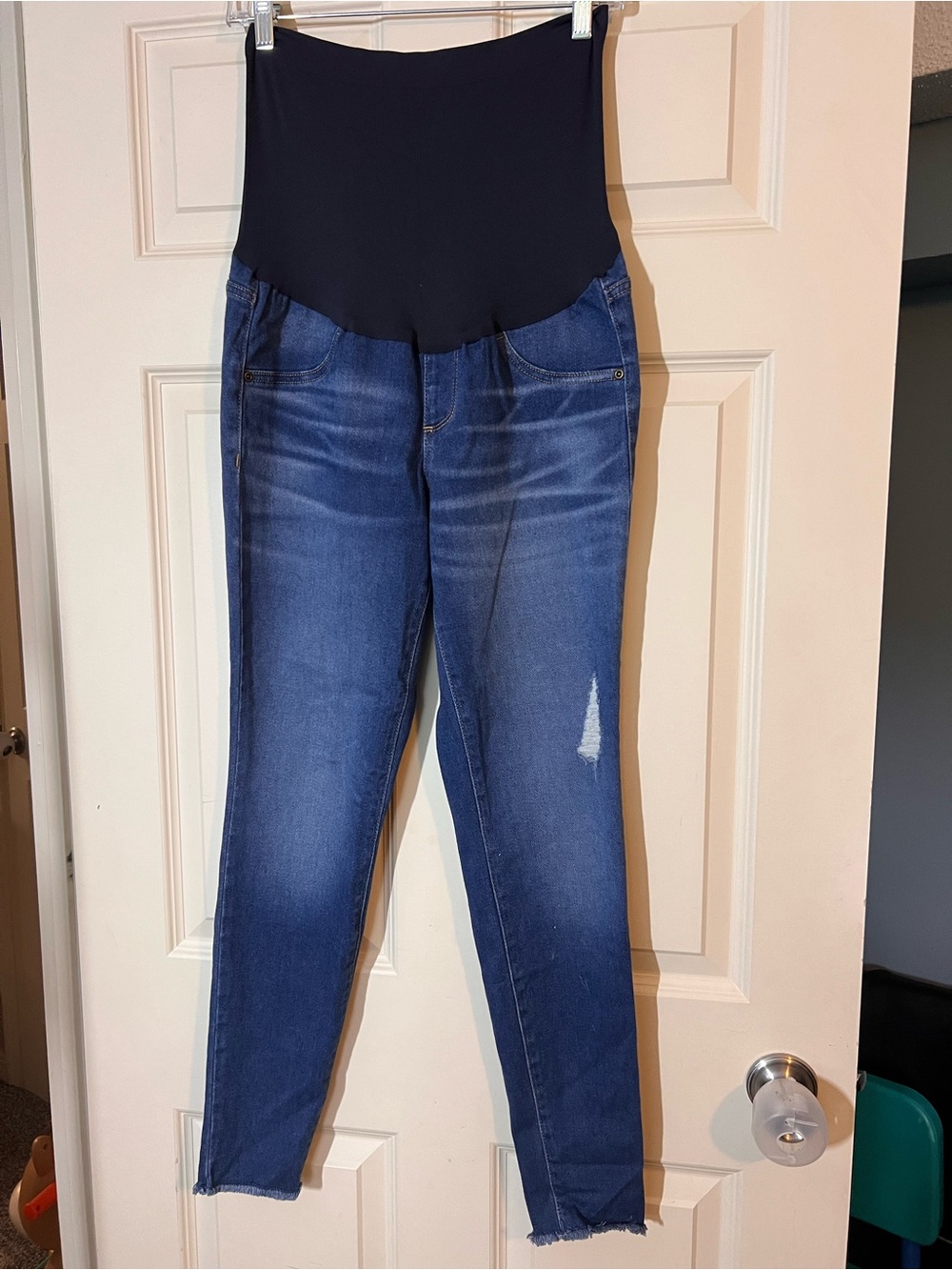 a:glow Dark Blue Skinny Maternity Jeans with Black Panel